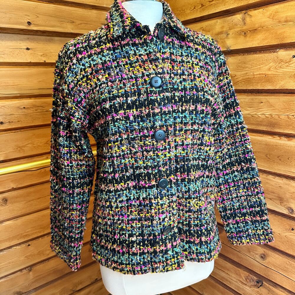 Chico's Design Multicolor Bouclé Tweed Button Front Jacket Size 0